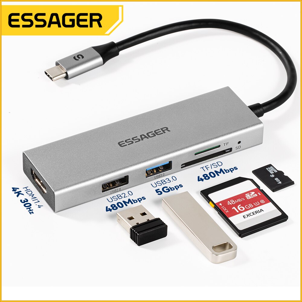 Essager 5 in 1 USB C HUB HDMI- - Usb Hub Type C review and price