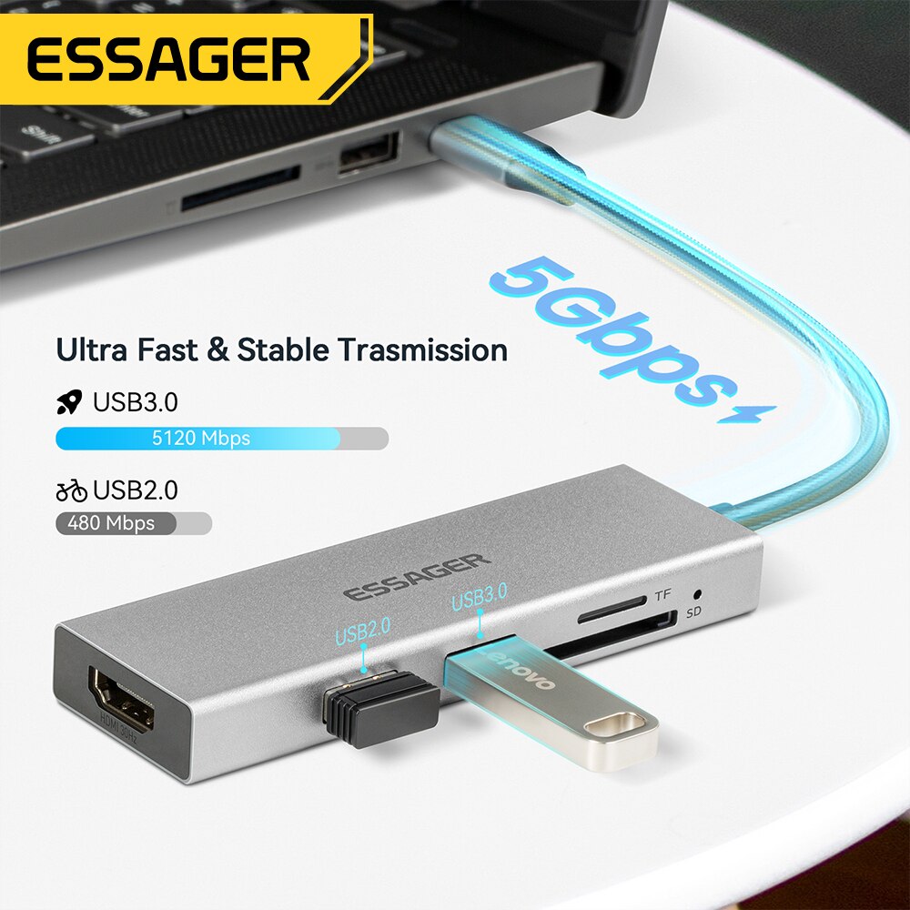 Essager 5 in 1 USB C HUB HDMI- - Usb Hub Type C review and price